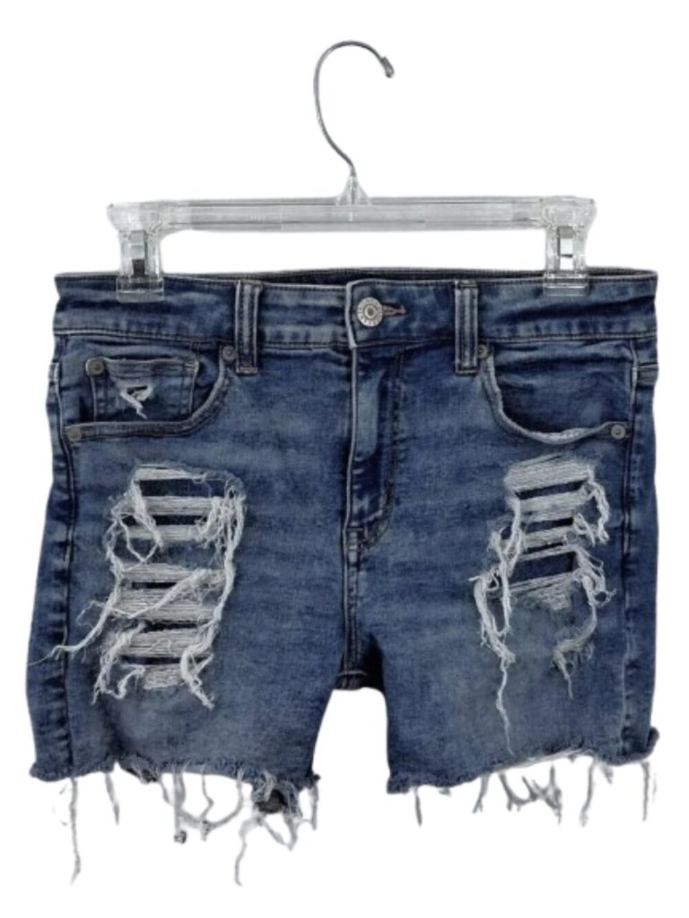 AE American Eagle Distressed Cut Off Denim Jean Shorts Sz 8, Hi-Rise Shortie